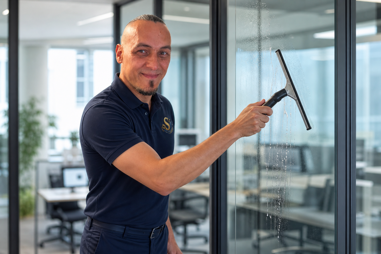 Glasreinigung im Büro von innen